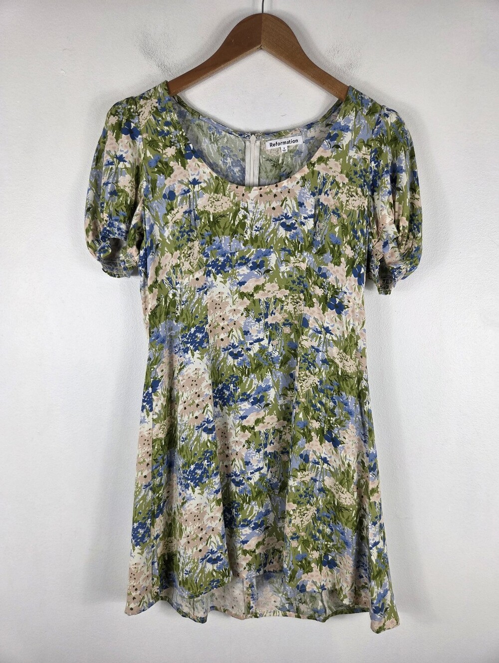 Reformation Georgica Floral Watercolor Fit and Flare Babydoll Mini Dress - Picture 3 of 15
